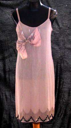 JENNI BUTTON HAND EMBROIDED NUDE DRESS WITH PINK BOW - SIZE 32 - MINT CONDITION