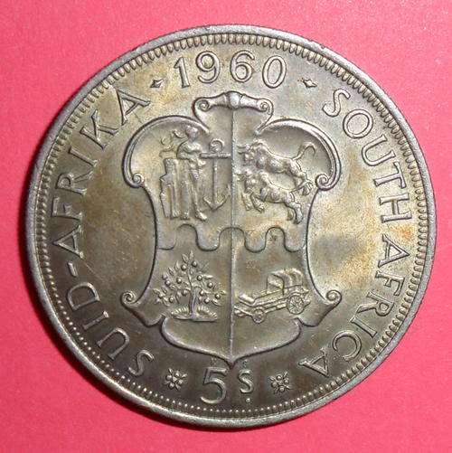 1960 SAU 5 Shilling - AU Condition - 0.500 Silver Metal Content
