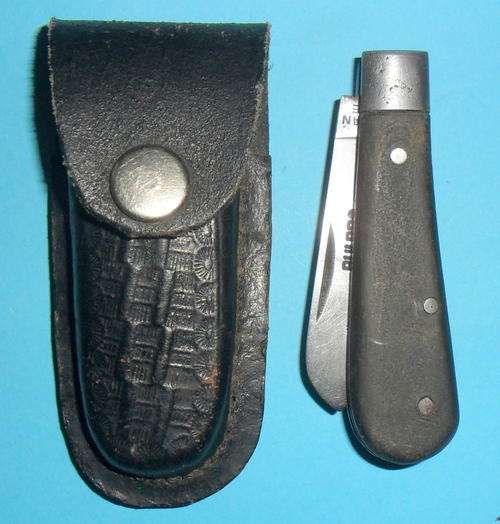 Vintage Bulbro Wooden Handle Pocket Knife & Pouch