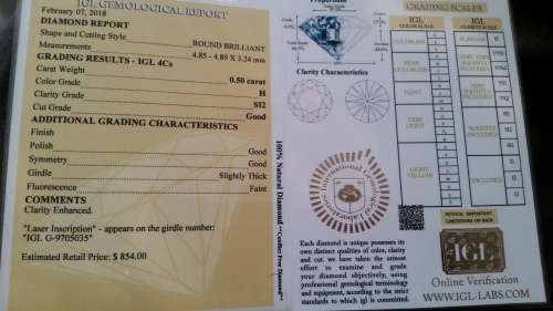 ***IGL CERTIFIED*** STUNNING 0.50ct 'H' COLOUR SI2 NATURAL DIAMOND