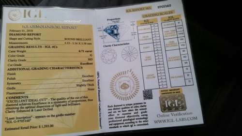***IGL CERTIFIED*** STUNNING 0.71ct 'G' COLOUR SI3 NATURAL DIAMOND