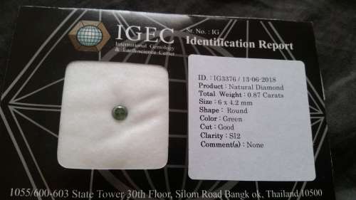 ***IGEC CERTIFIED*** 0.87ct WOW STUNNING RARE FANCY GREEN DIAMOND