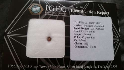 ***IGEC CERTIFIED*** 0.51ct WOW STUNNING SUPER RARE FANCY RED DIAMOND