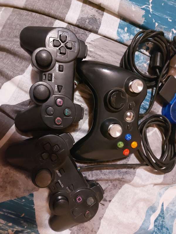 xbox 360 wired conroller and 2x ps2 controllers with pc adapter