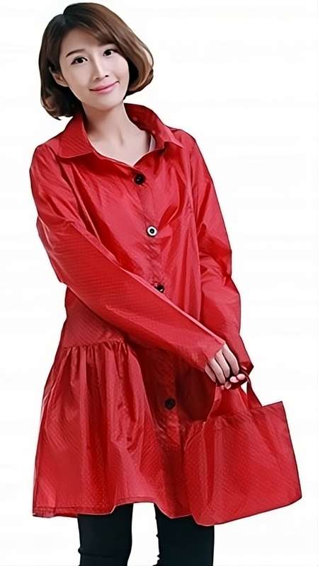 Ladies raincoat dress made from lightweight nylon | Red with white dots | Size 9-11