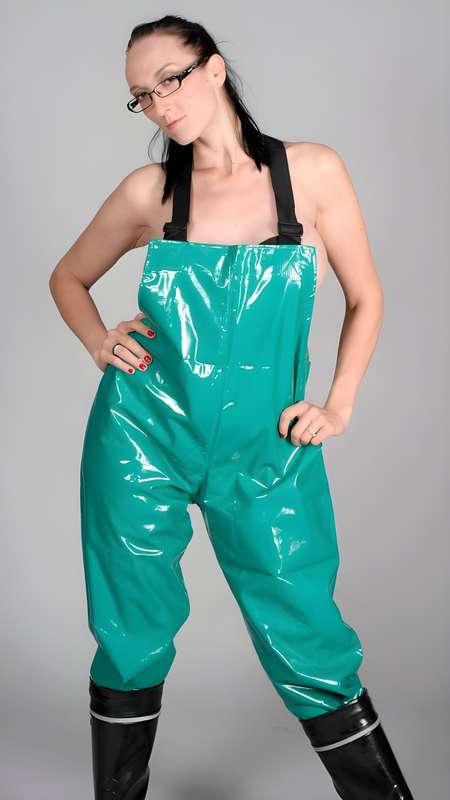 Green PVC Rain Pants, 2XL, oilskin for fishing, motor cycle riding, construction or farm work