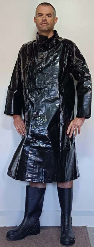 Vintage 1976 shiny black PVC raincoat