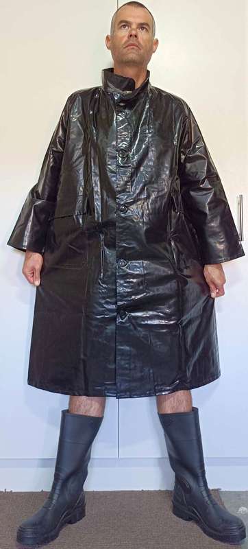 Vintage 1976 shiny black PVC raincoat