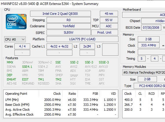 Acer motherboard + Intel Core 2 Quad Q8300 + 2GB RAM + 250GB HDD