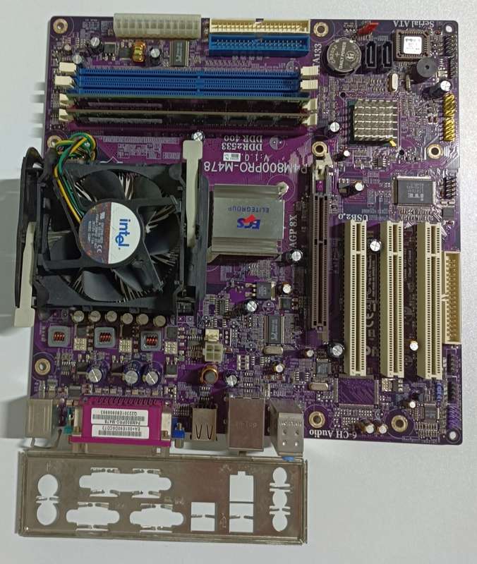 ECS socket 478 DDR1 and DDR2 motherboard with CPU and RAM | Retro XP/98