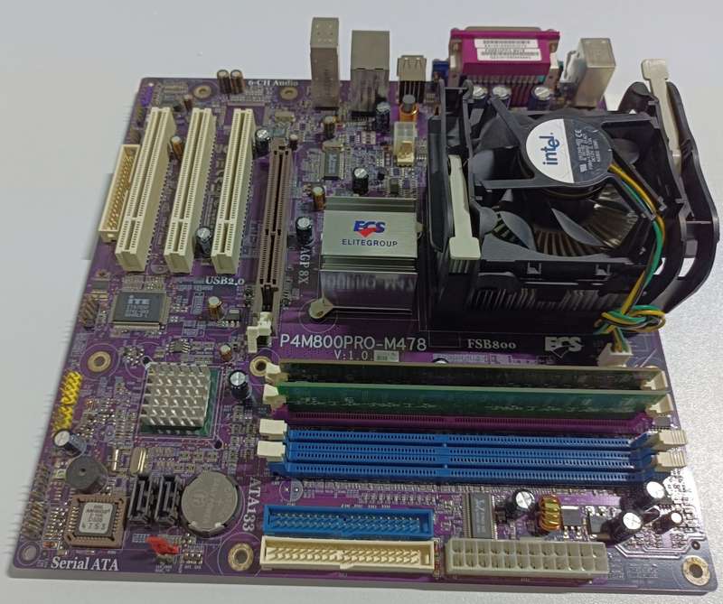 ECS socket 478 DDR1 and DDR2 motherboard with CPU and RAM | Retro XP/98
