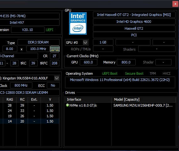 i7-4790K 4.4GHz | MSI H97 board | 8GB DDR3-1600 RAM | Samsung M.2 NVMe 256GB SSD | Windows 11 Pro