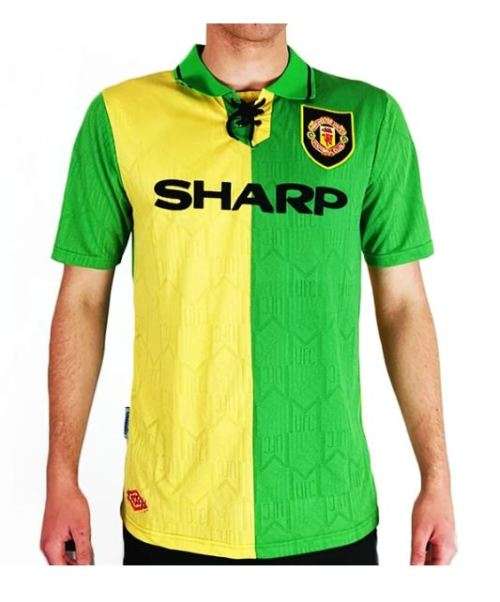 92-93 Manchester United Away Jersey Yellow/Green - Small (Retro)