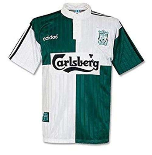 95-96 Liverpool Away Jersey Green/White - Large (Retro)