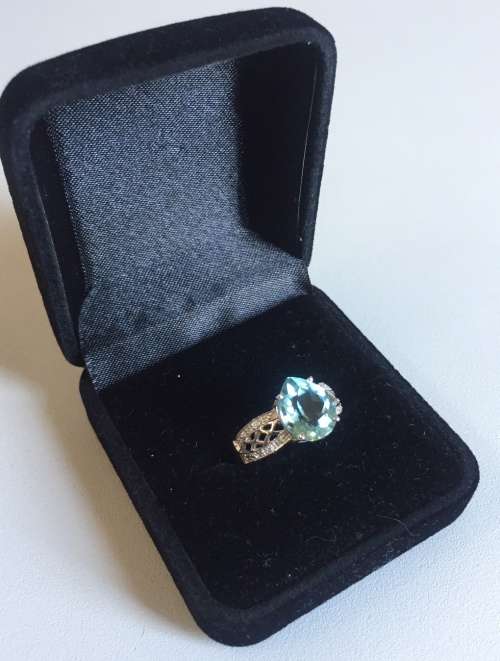 LUXURIOUS 3.35CT BLUE AQUAMARINE & SAPPHIRE PEAR STERLING SILVER 925 RING SIZE N