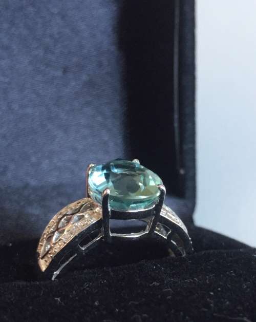 LUXURIOUS 3.35CT BLUE AQUAMARINE & SAPPHIRE PEAR STERLING SILVER 925 RING SIZE N