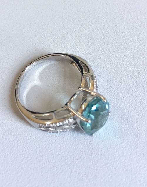 LUXURIOUS 3.35CT BLUE AQUAMARINE & SAPPHIRE PEAR STERLING SILVER 925 RING SIZE N
