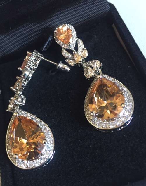 Lab created Morganite and Sterling Silver Drop Earrings