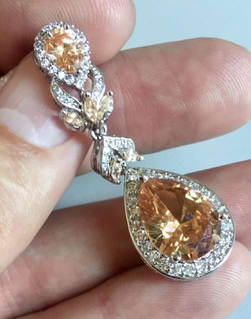 Lab created Morganite and Sterling Silver Drop Earrings