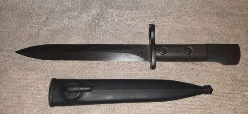 * ORIGINAL * - Union Defence Force Marked : 1960s South African Uzi S1 Bayonet w/ Scabbard.