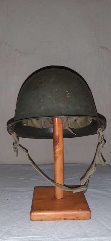 ** 1976 - SADF Officer`s M63 Steel Helmet attested to a Major Strydom. **