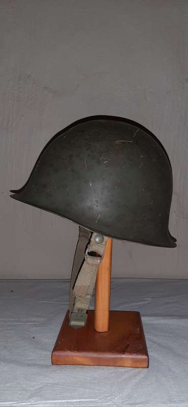 ** 1976 - SADF Officer`s M63 Steel Helmet attested to a Major Strydom. **