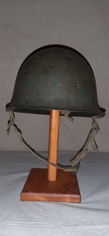 ** 1976 - SADF Officer`s M63 Steel Helmet attested to a Major Strydom. **