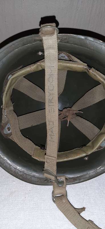** 1976 - SADF Officer`s M63 Steel Helmet attested to a Major Strydom. **