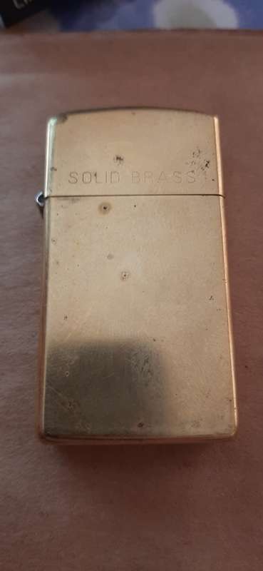 ** ORIGINAL- Vintage Solid Brass ZIPPO Slim Petrol Lighter w/ Certificate and Display Case. **