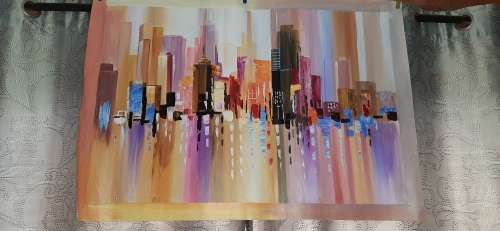 ** Large 21st  Century Urban Cityscape Oil on Canvas Painting (1m x 0,7m).**
