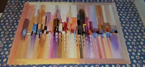** Large 21st  Century Urban Cityscape Oil on Canvas Painting (1m x 0,7m).**