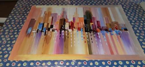 ** Large 21st  Century Urban Cityscape Oil on Canvas Painting (1m x 0,7m).**