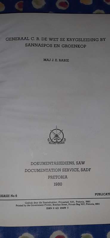 **RARE : Generaal C.R. de Wet Se Krygsleiding by Sannapos en Groenkop (1980) 1st Edition.**