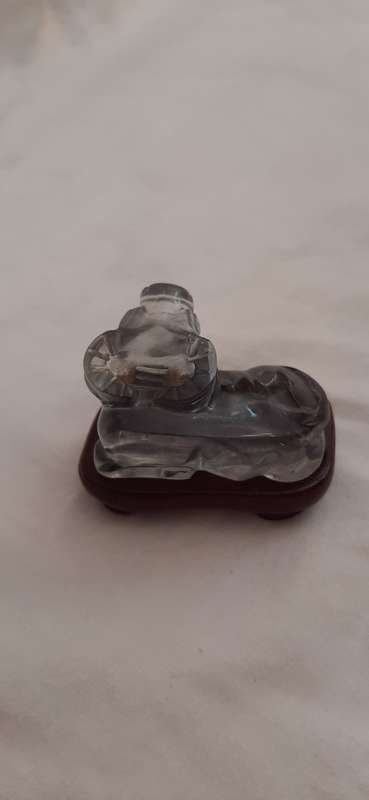 ** STUNNING- Blue Sapphire Corundum Handcarved Chinese Water Buffalo Figurine w/ Wooden Base.**