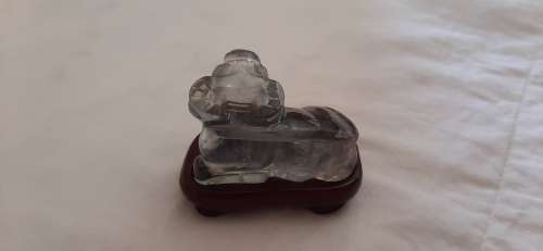 ** STUNNING- Blue Sapphire Corundum Handcarved Chinese Water Buffalo Figurine w/ Wooden Base.**
