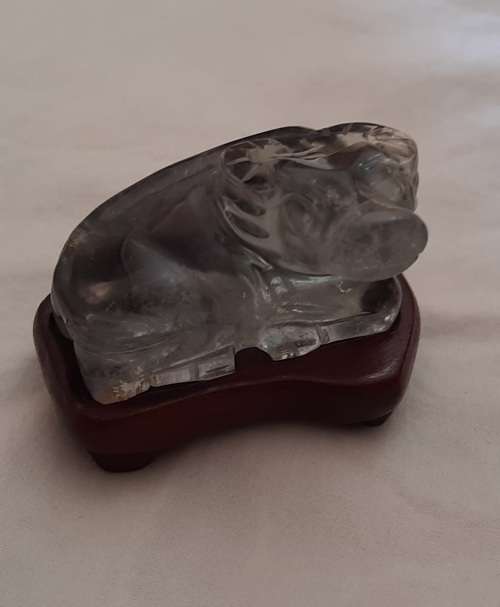 ** STUNNING- Blue Sapphire Corundum Handcarved Chinese Water Buffalo Figurine w/ Wooden Base.**
