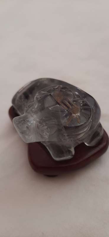 ** STUNNING- Blue Sapphire Corundum Handcarved Chinese Water Buffalo Figurine w/ Wooden Base.**
