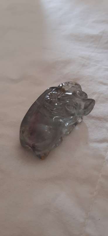 ** STUNNING- Blue Sapphire Corundum Handcarved Chinese Water Buffalo Figurine w/ Wooden Base.**