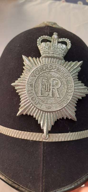 ** ORIGINAL- 1970s British South Yorkshire Police Helmet and Badge. **