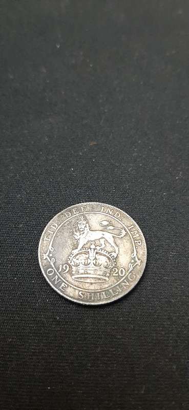 ** ORIGINAL- 1920 British King George V Silver 1 Shilling Coin (VG).**