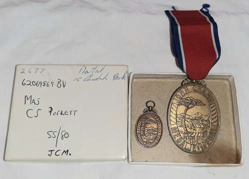 ** John Chard Medal Numbered 2677 in Box w/ Miniature att. Major C.S. Poplett (Lot #4).**