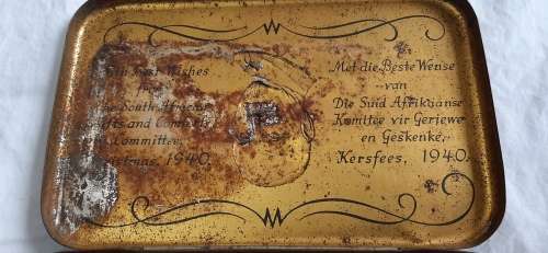 **ORIGINAL- WW2 Jan Smuts South African Christmas 1940 Chocolate Tin. (20cm x 13cm)**