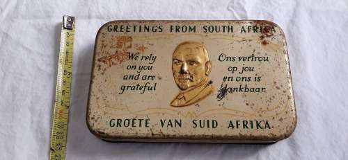 **ORIGINAL- WW2 Jan Smuts South African Christmas 1940 Chocolate Tin. (20cm x 13cm)**