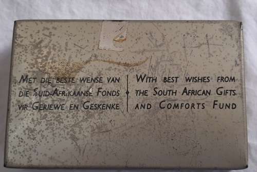 **ORIGINAL- WW2 Jan and Isie Smuts South African New Year 1945 Chocolate Tin. (12cm x 9cm)**