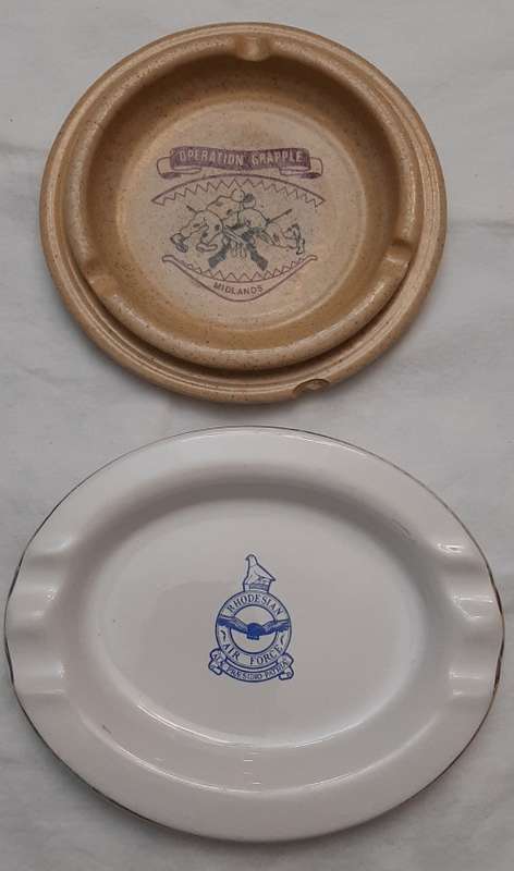 ** Rhodesian Bush War : Pair of Ceramic Ashtrays - `Op. Grapple` and Rhodesian Air Force (x2).**