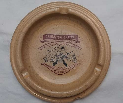 ** Rhodesian Bush War : Pair of Ceramic Ashtrays - `Op. Grapple` and Rhodesian Air Force (x2).**