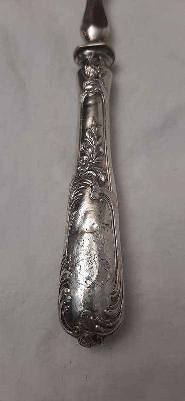 **STUNNING- 1890s Art Nouveau French .925 Silver Handled Fish Servers w/ Plated Fixtures.**