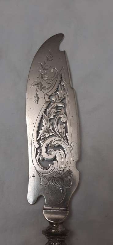 **STUNNING- 1890s Art Nouveau French .925 Silver Handled Fish Servers w/ Plated Fixtures.**