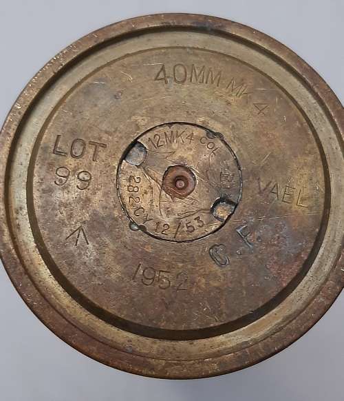 ** ORIGINAL- 1952 War Department Marked 40mm Bofors AAA Brass Shell (34cm).**