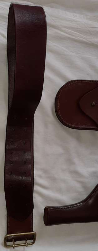 **ORIGINAL- 1950s South African Police Leather Equipment Holster and Belt Assembly (Marked S.A.P)**